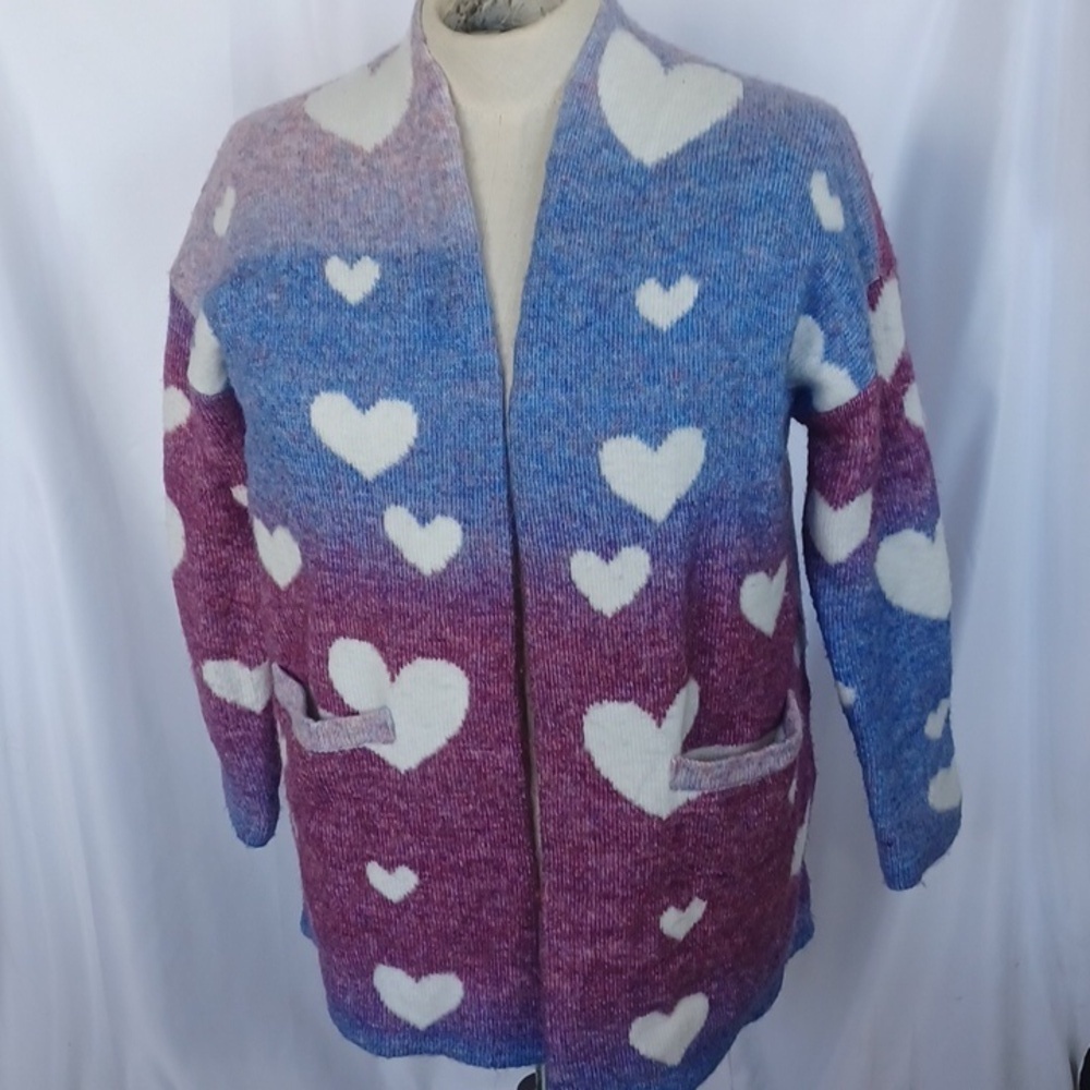 Francesca's Heart Patterned Cardigan in Burgundy and Blue